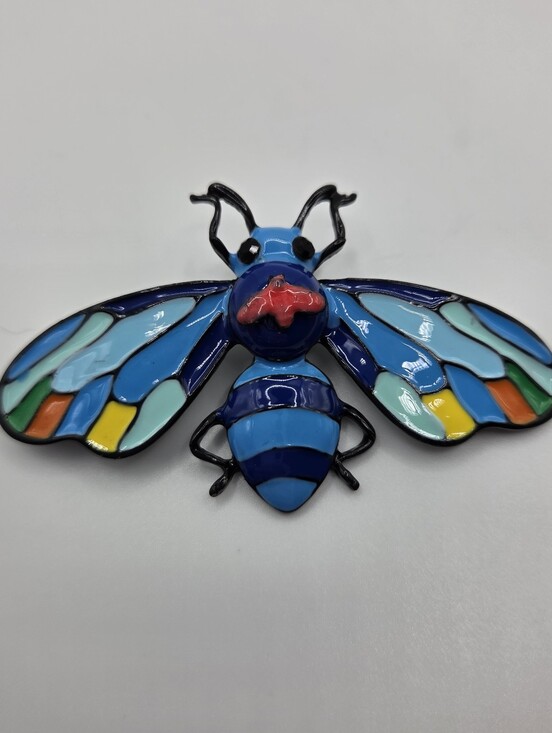 JTV Jewelry - Multicolor Bug Brooch Black Enamel Purple Striped Abdomen New